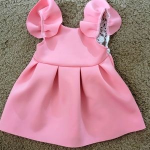 Cute baby pink lace bow back dress
